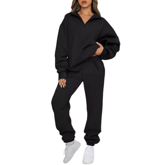Damen nan lässiges Halbzip-Lounge-Set mit oversized Sweatshirt und taillenhoher Jogginghose EB