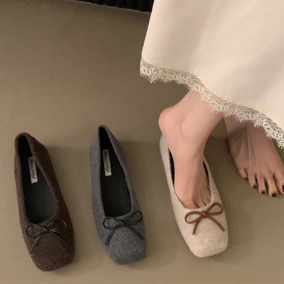 Damen filigrane Ballerinas aus weichem Filz mit dekorativem Schleifenakzent EB
