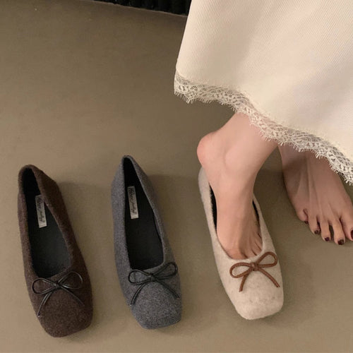 Damen filigrane Ballerinas aus weichem Filz mit dekorativem Schleifenakzent EB