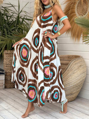 Damen Langkleid mit modernem Kreismuster und luftigem Schnitt EB