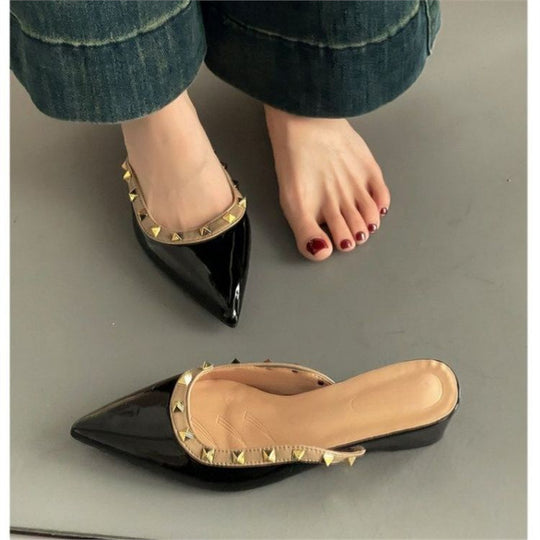 Damen elegante Mules mit spitzem Design und luxuriöser Schmuckverzierung EB