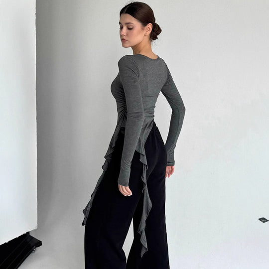 Damen Longsleeve mit asymmetrischer Raffung und figurumspielendem Design EB