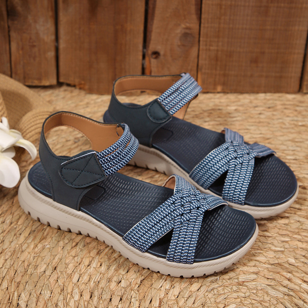 Damen Komfortable Sandalen mit elastischen Riemen und dekorativem Flechtmuster EB