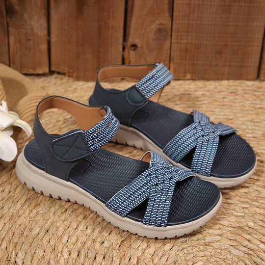 Damen Komfortable Sandalen mit elastischen Riemen und dekorativem Flechtmuster EB