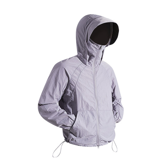 Unisex nan leichte wind- und wasserabweisende Kapuzenjacke mit verstellbarem Saum und Packsack EB