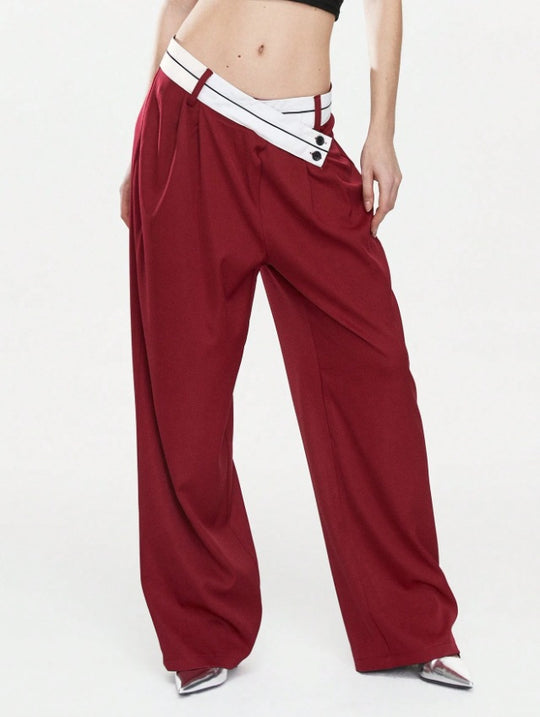 Damen Modische Palazzo-Hose mit asymmetrischem Bund EB