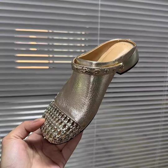Damen modische Mules mit dekorativer Korb-Optik EB