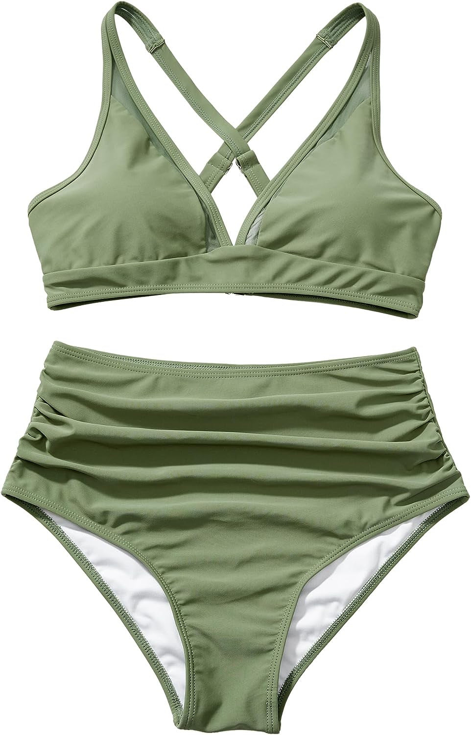 Damen Sportliches Bikini-Set mit verschränkten Trägern und hohem Schnitt EB