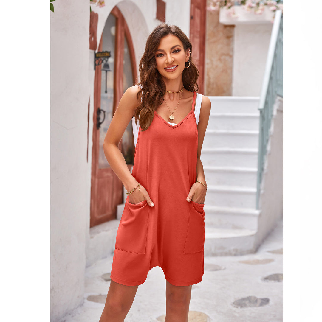 Damen komfortabler Overall mit tiefem Ausschnitt und praktischen Taschen EB
