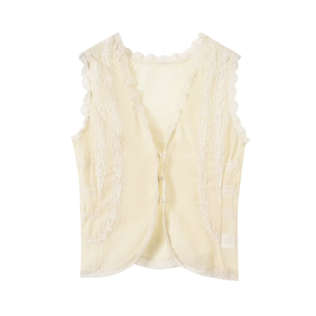 Damen-Spitzenoberteil mit eleganten Rüschendetails und Knopfverschlüssen EB