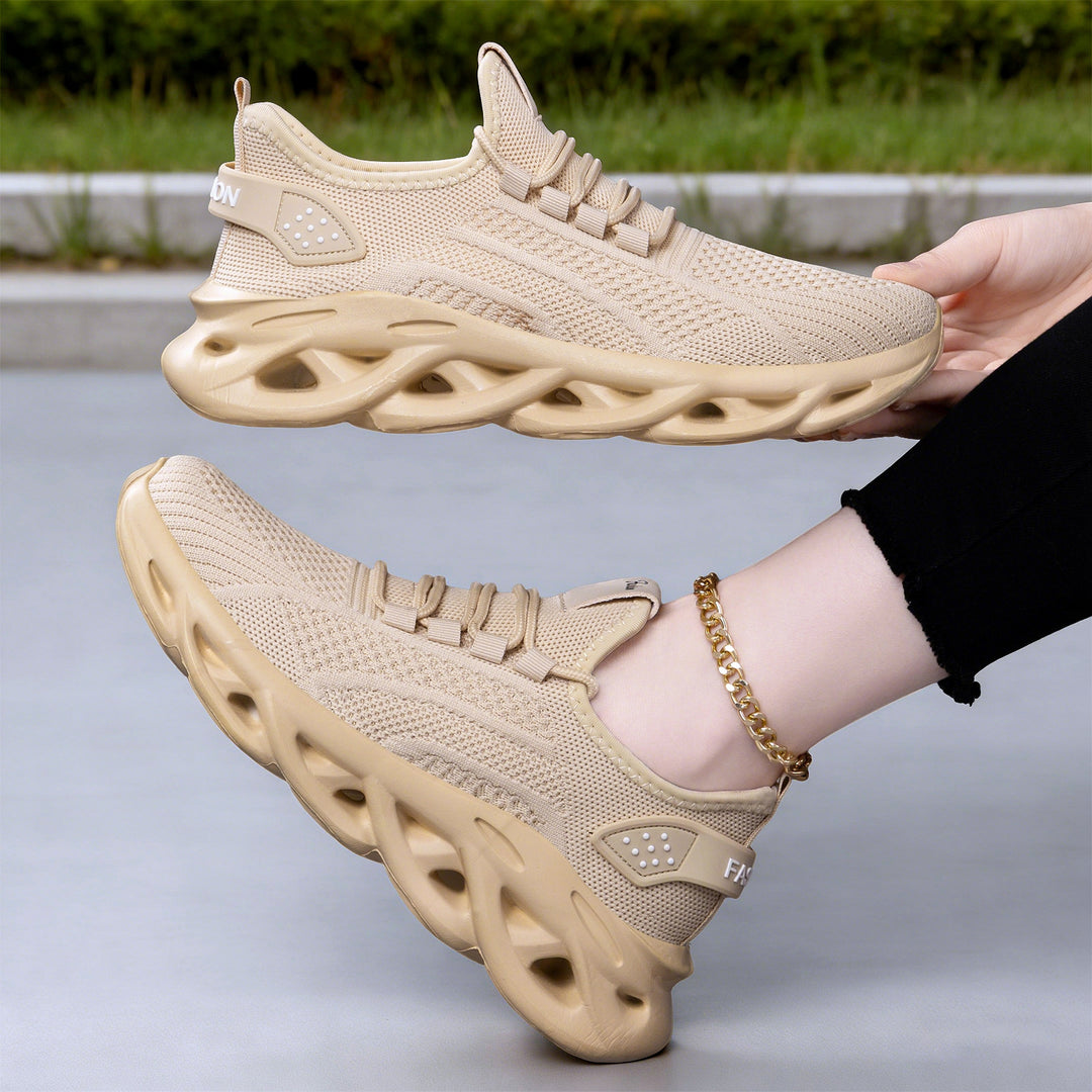Damen nan atmungsaktive Strick-Fit Laufsneaker mit skulpturaler Luftkanal-Plateausohle EB