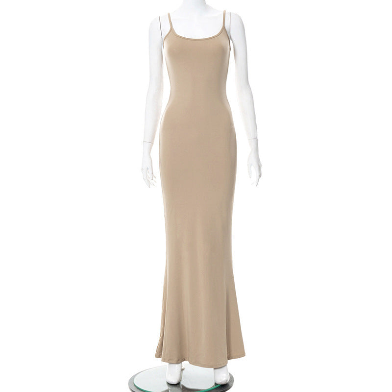 Damen Elegantes Maxikleid mit Spaghettiträgern und fließendem Schnitt EB