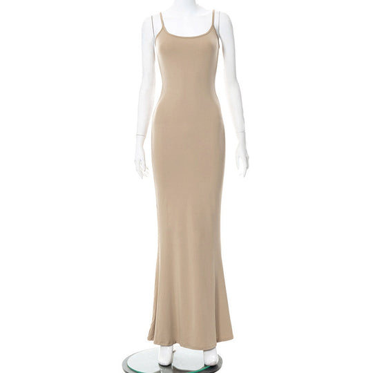 Damen Elegantes Maxikleid mit Spaghettiträgern und fließendem Schnitt EB