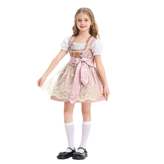 Damen nan festliches Kinderdirndl mit Spitzenoberteil, Satin-Schürze und Puffärmeln EB