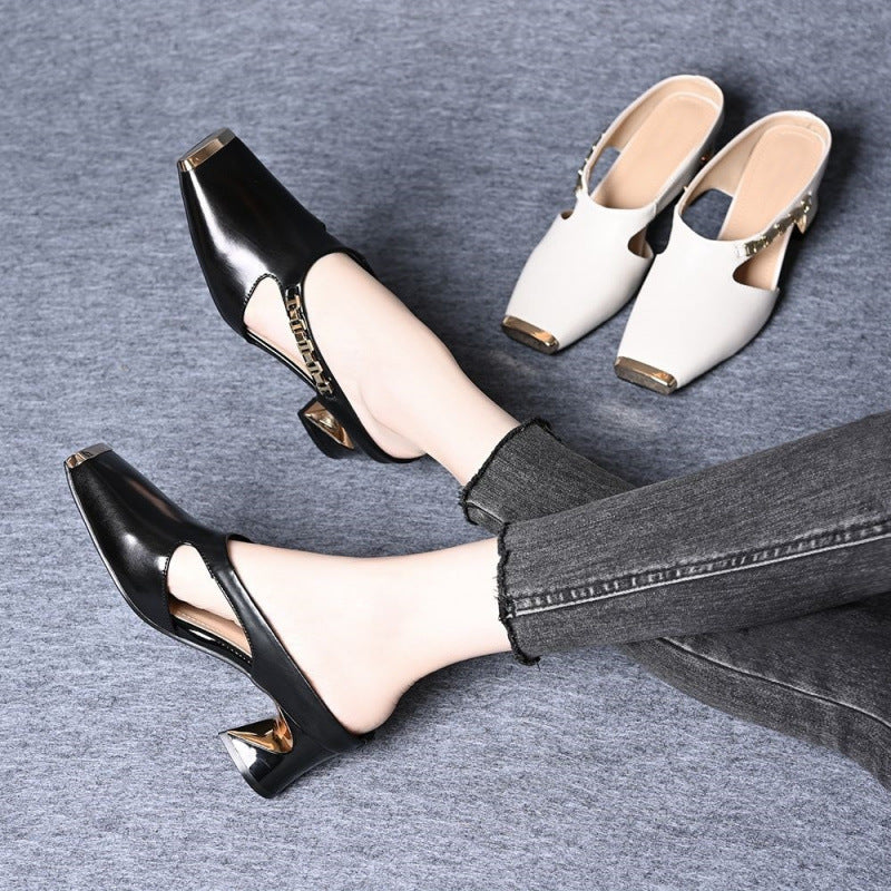 Damen Sling-Pumps mit geometrischem Blockabsatz und modischem Riemchen EB