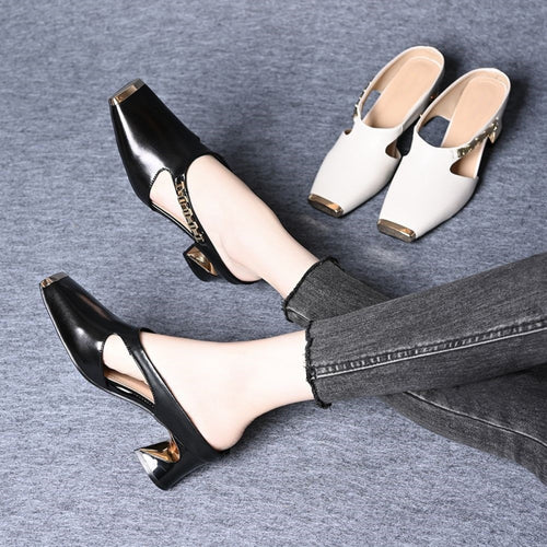 Damen Sling-Pumps mit geometrischem Blockabsatz und modischem Riemchen EB
