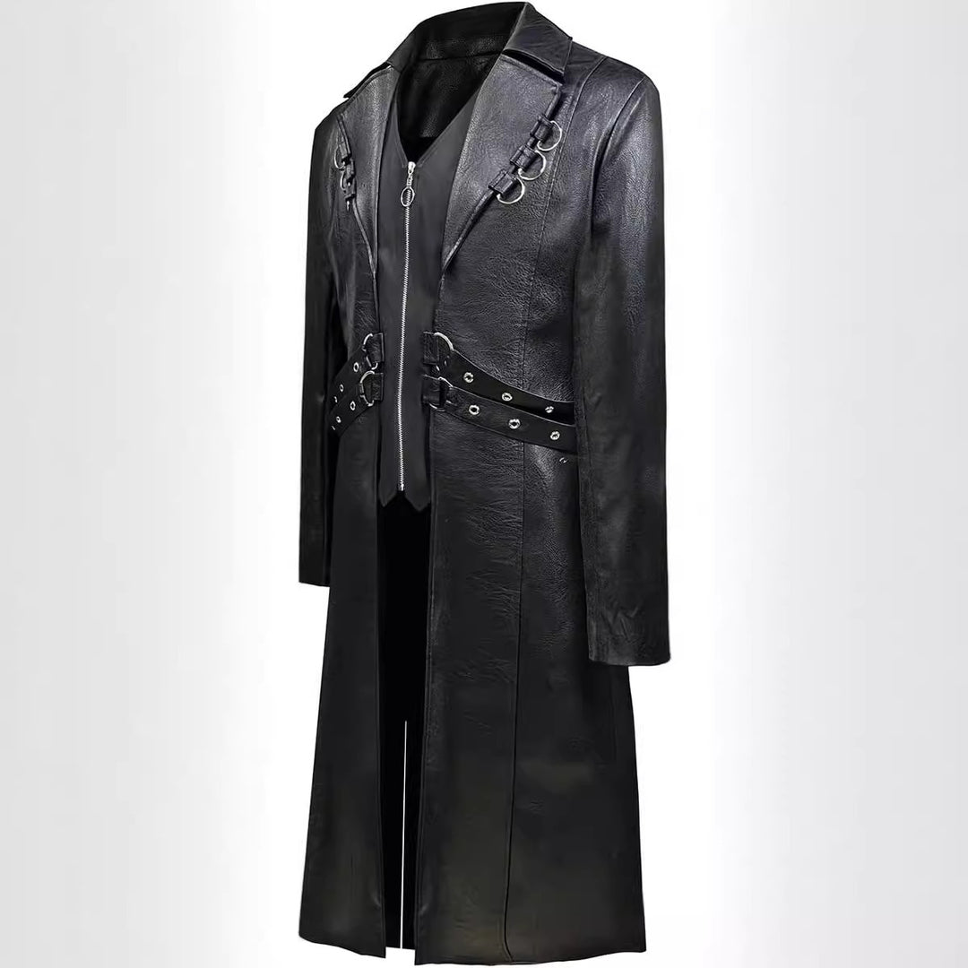 Herren asymmetrische Kunstlederjacke mit dekorativen Schnallen EB