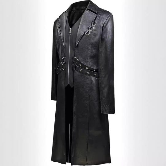 Herren asymmetrische Kunstlederjacke mit dekorativen Schnallen EB