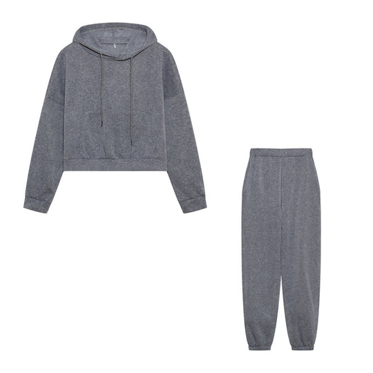 Damen Sportliches Sweatset mit cropped Hoodie und Jogginghose EB