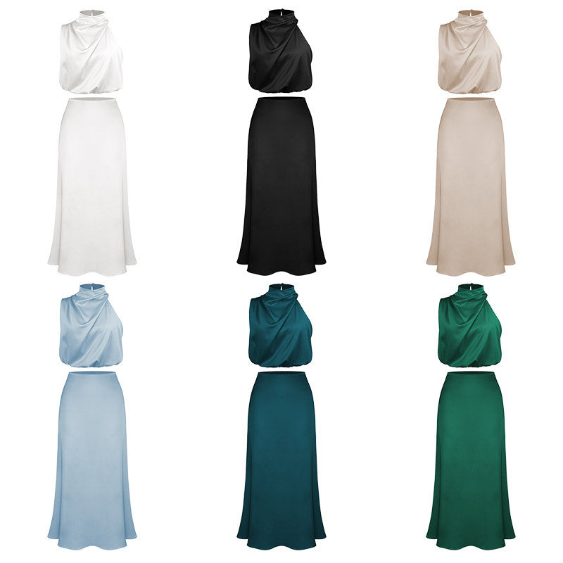 Damen Elegantes Maxikleid mit asymmetrischem Kragen und fließendem Schnitt EB