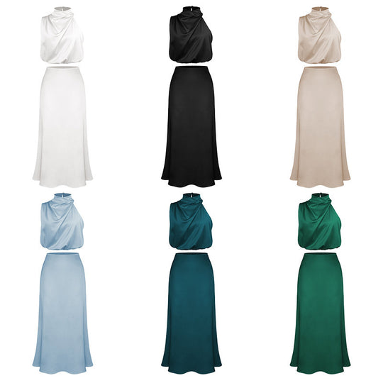 Damen Elegantes Maxikleid mit asymmetrischem Kragen und fließendem Schnitt EB