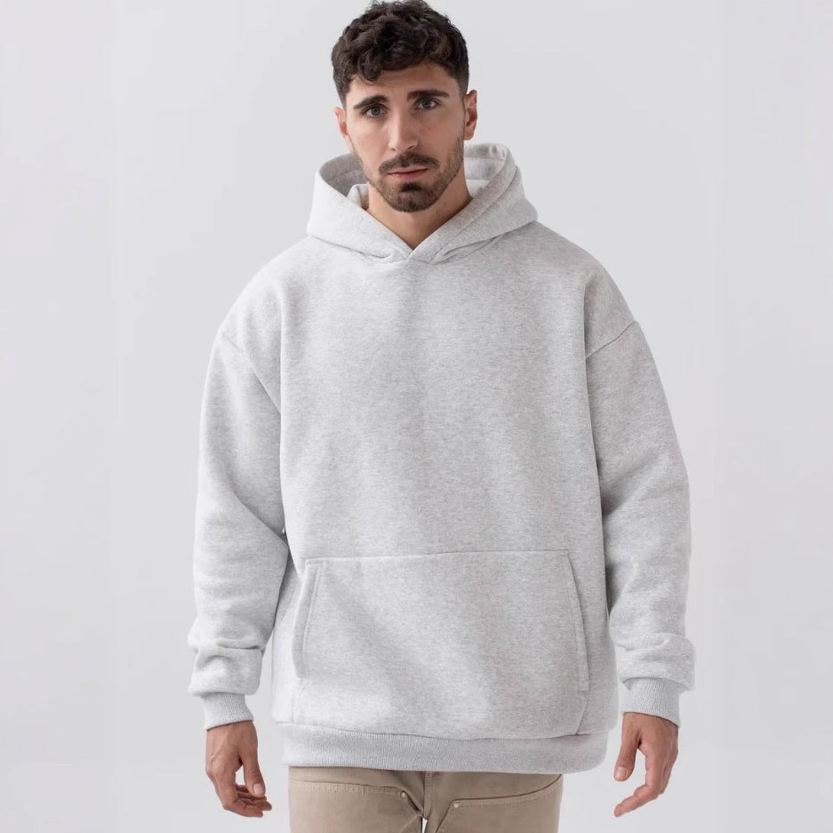 Herren nan schwerer Fleece-Boxy-Hoodie mit tiefem Schulterfall verstärkter Kapuze und Kängurutasche EB
