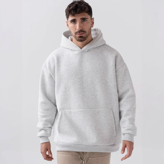 Herren nan schwerer Fleece-Boxy-Hoodie mit tiefem Schulterfall verstärkter Kapuze und Kängurutasche EB