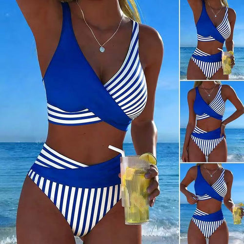 Damen Sportlicher Zweiteiliger Badeanzug mit asymmetrischem Design EB