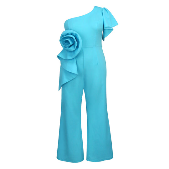 Damen Jumpsuit mit asymmetrischem Schnitt und voluminösem Blumenakzent EB
