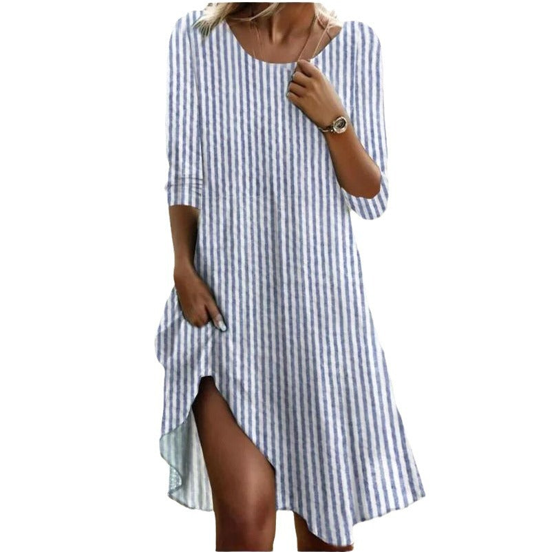 Damen Freizeitkleid mit seitlichem Schlitz und Streifenmuster EB