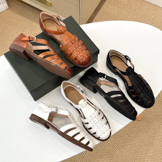 Damen Komfortable Sandalen aus hochwertigem Leder mit modischem Flecht-Design EB