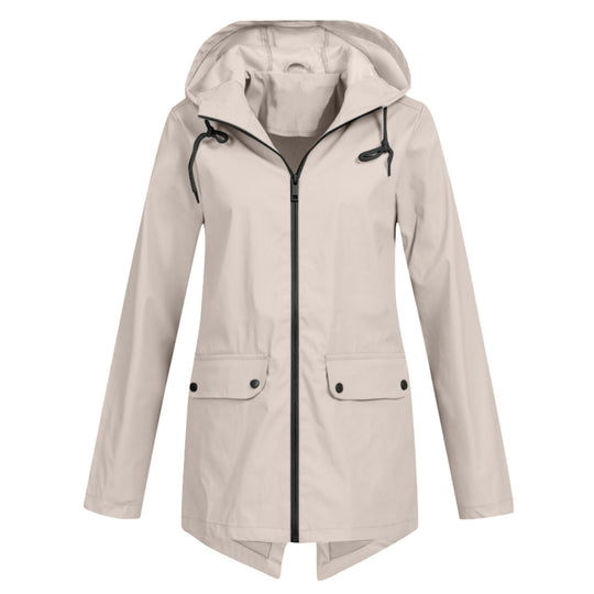 Damen wasserabweisende Übergangsjacke mit verstellbarer Kapuze und praktischen Taschen EB