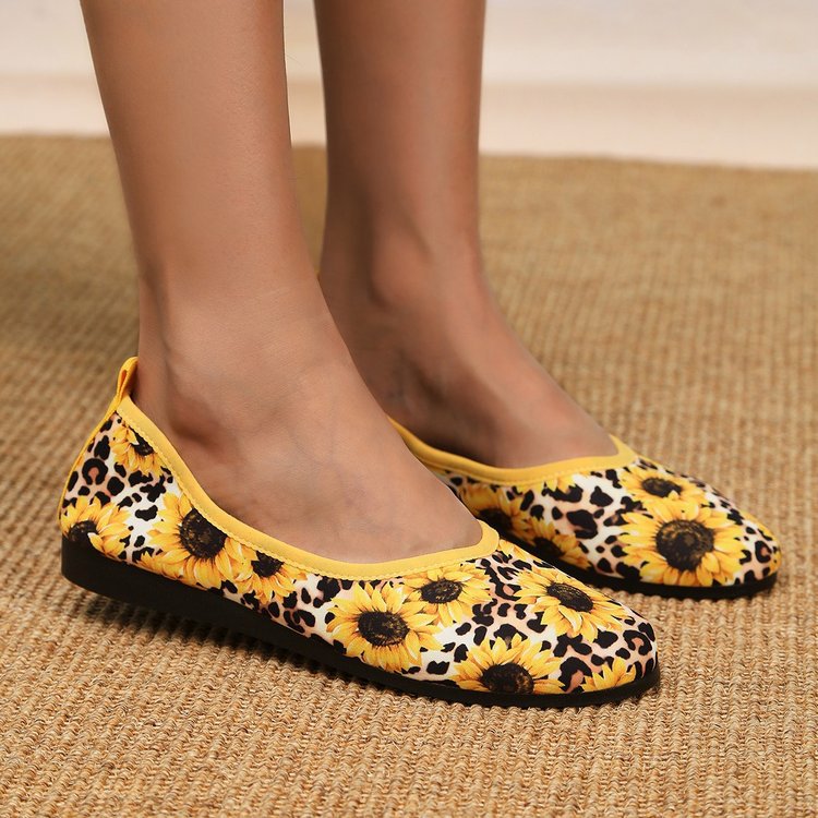 Damen Ballerinas mit floralem Muster und flexiblem Fußbett EB