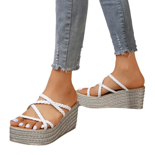 Damen Plattform-Sandalen mit geflochtenem Riemendesign und modischem Absatz EB