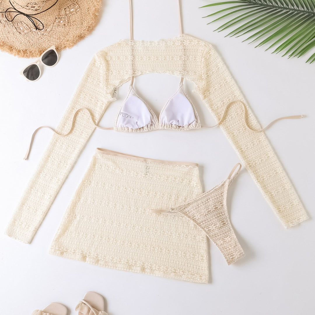 Damen Bikini-Set mit transparentem Cover-Up und figurbetonendem Design EB