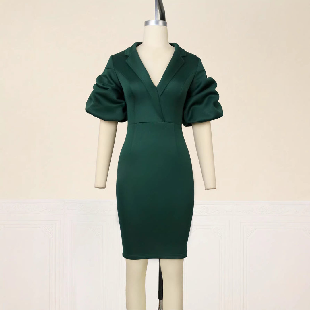 Damen figurbetontes Kleid mit eleganten Puffärmeln EB