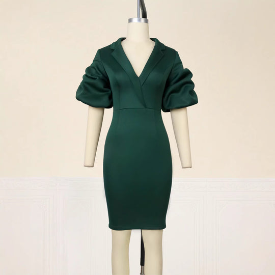 Damen figurbetontes Kleid mit eleganten Puffärmeln EB