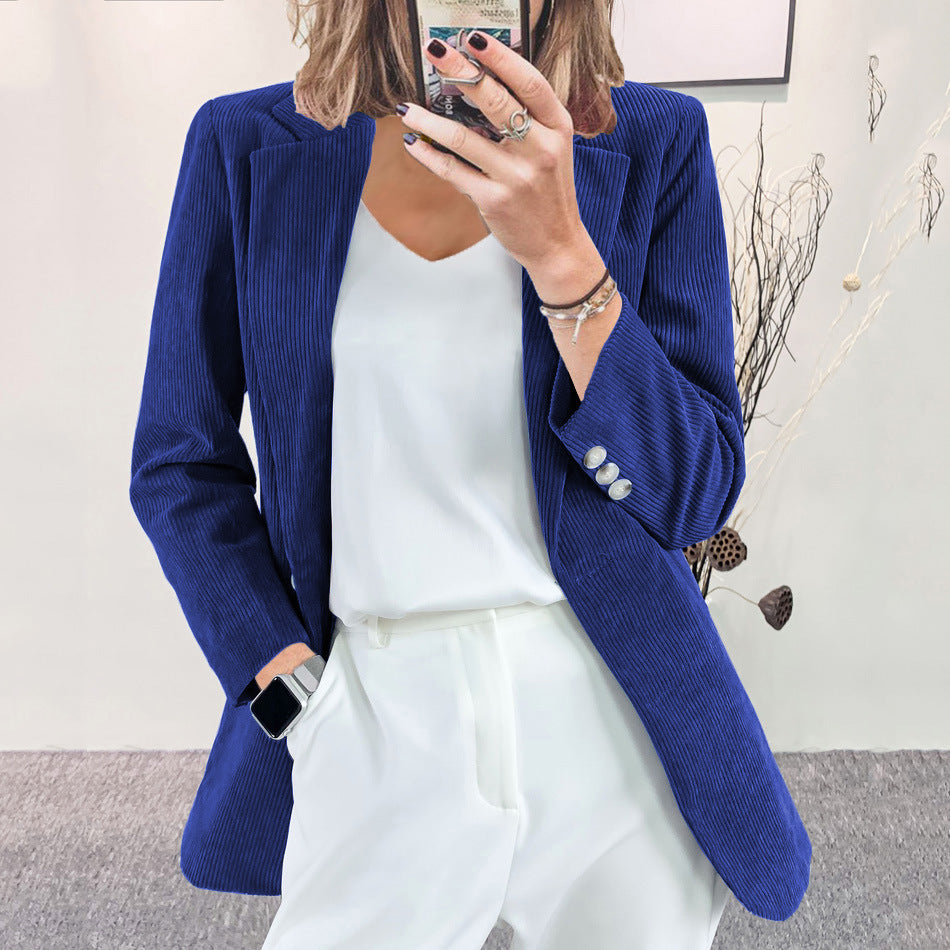 Damen Strukturierter Cord-Blazer mit eleganten Knopfdetails EB