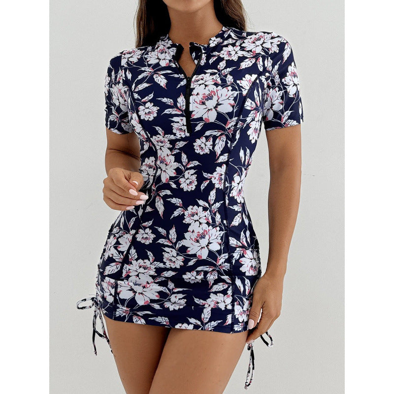 Damen Surfanzug mit stylischem Blumenmuster und kurzem Arm EB