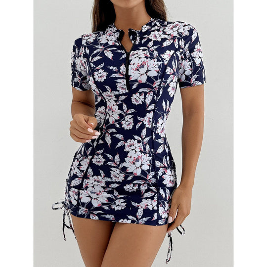 Damen Surfanzug mit stylischem Blumenmuster und kurzem Arm EB