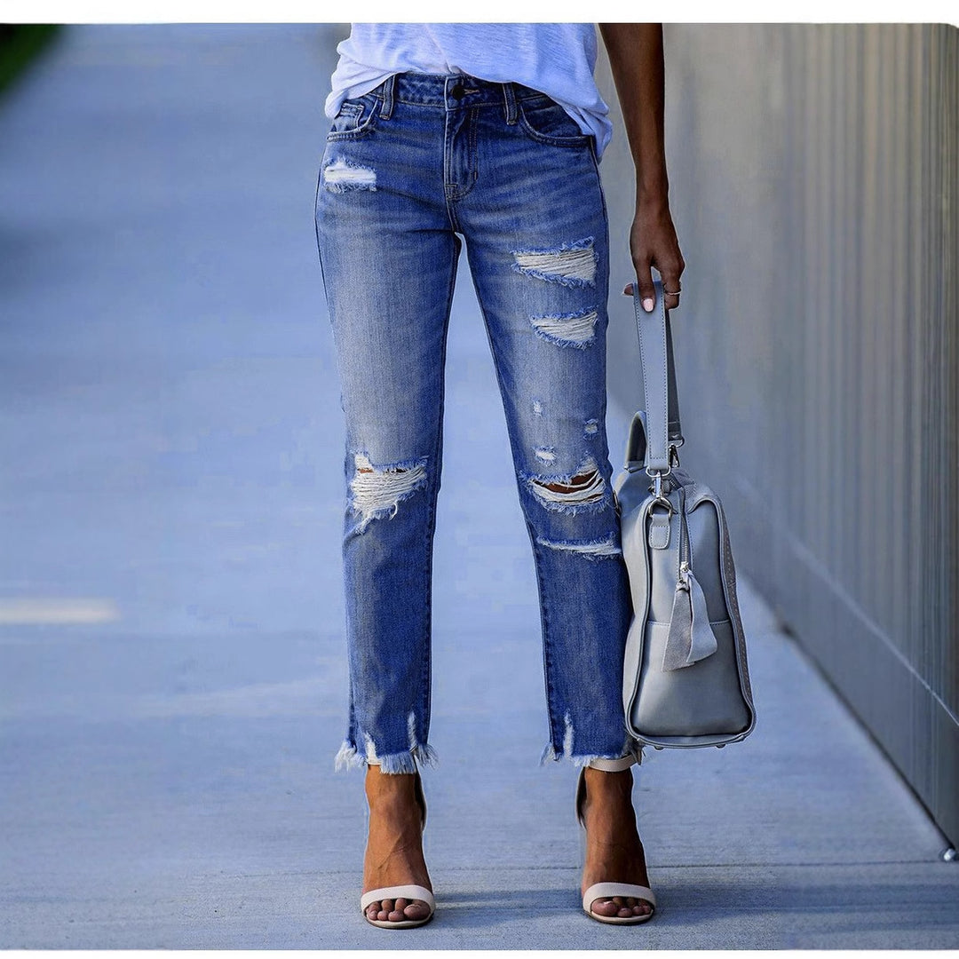 Damen Ripped Jeans im modernen Vintage-Look mit fransigen Säumen EB