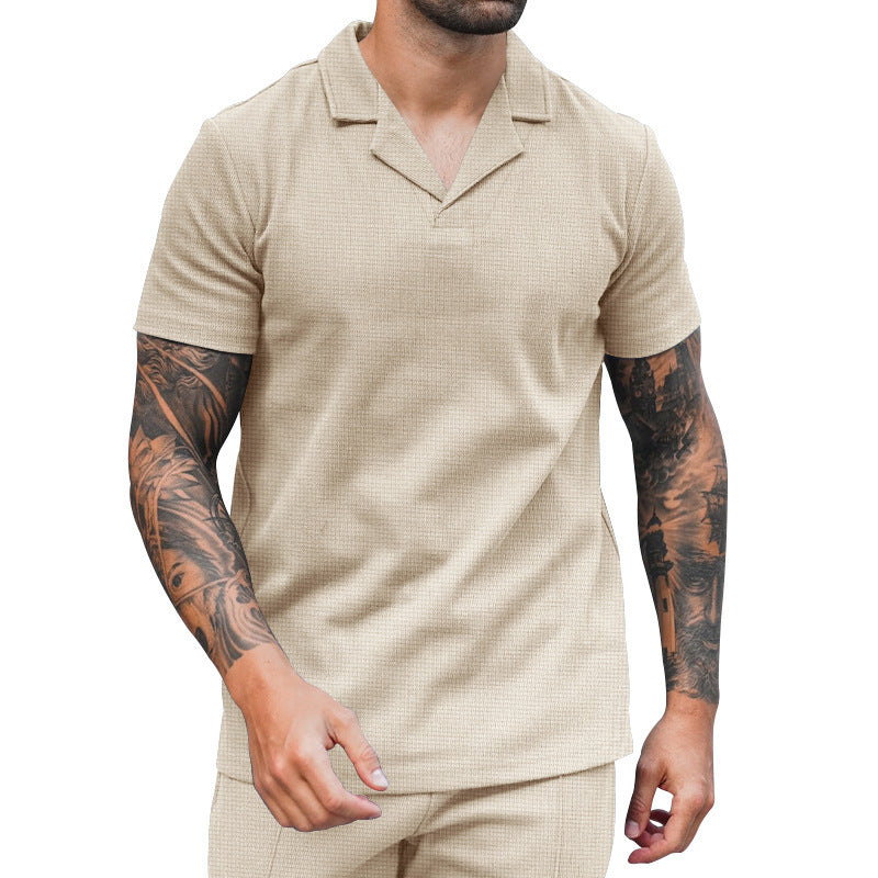 Herren Kurzarm Hemd mit klassischem Henley-Ausschnitt und strukturierter Oberflächenbeschaffenheit EB