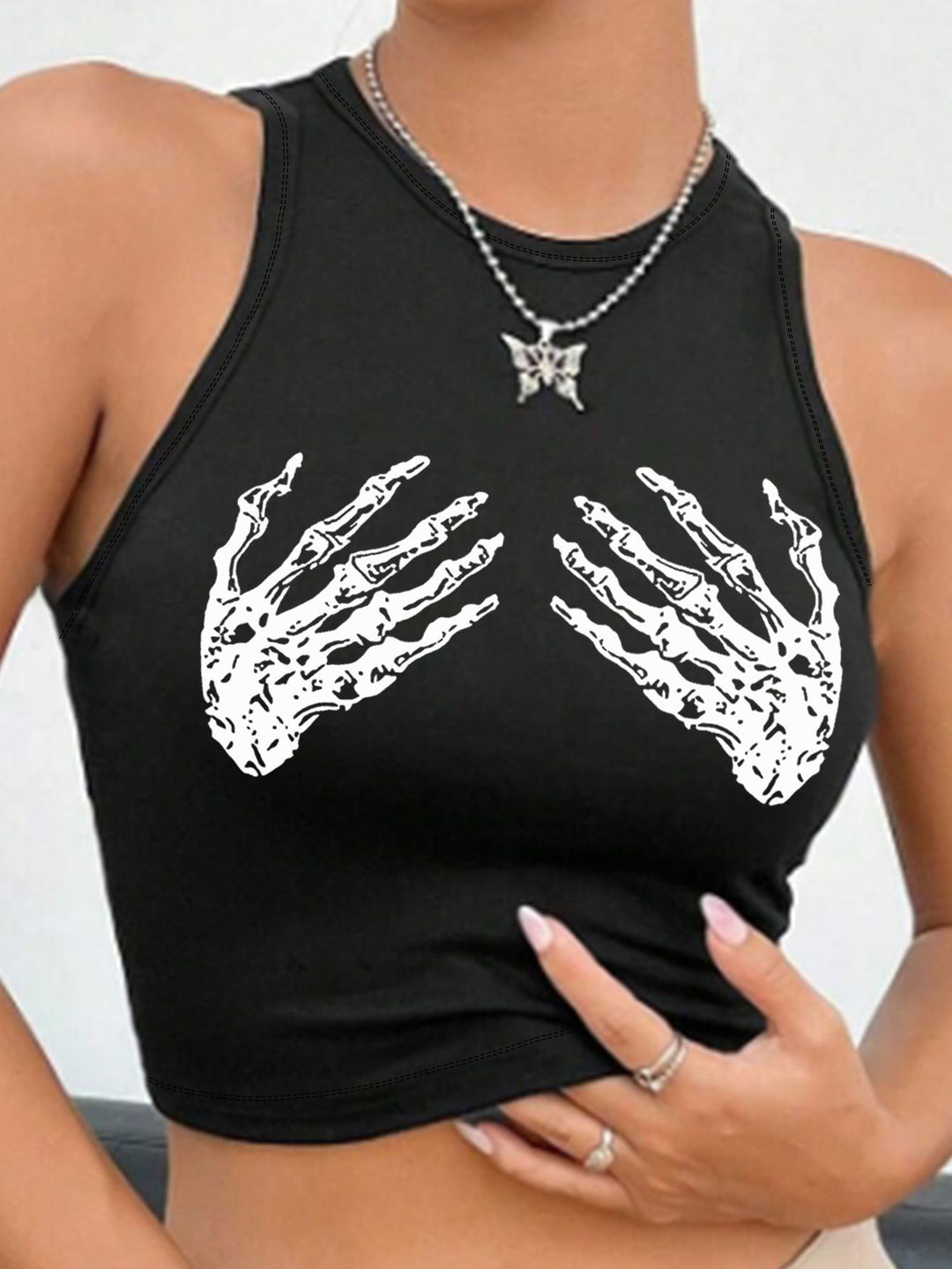 Damen Crop-Top mit auffälligem Schriftzug und körpernahem Schnitt EB
