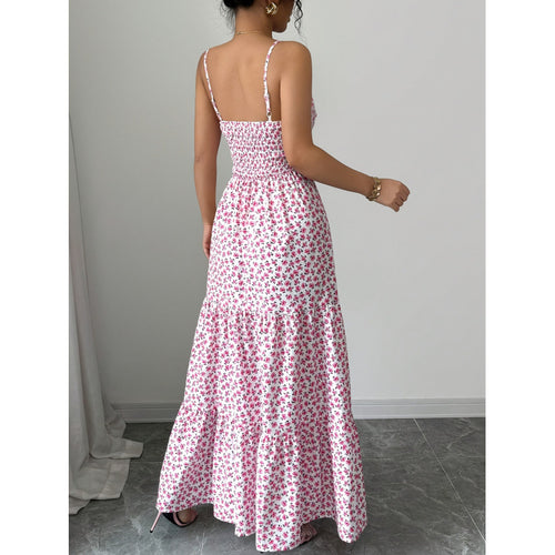 Damen Maxikleid mit Blumenmuster und Herzausschnitt EB