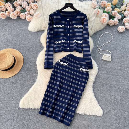 Damen eleganter Strickanzug mit Reißverschluss EB