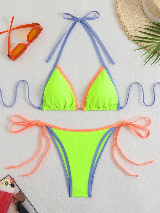 Damen Bikini-Set mit verstellbaren Trägern und buntem Farbakzent EB