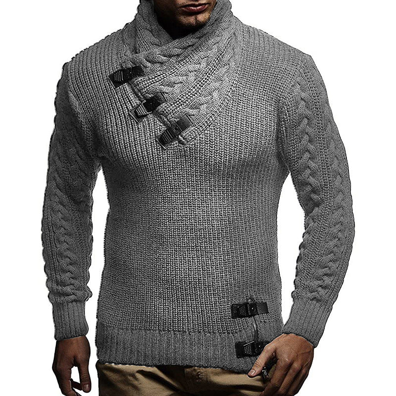 Herren Grobstrickpullover mit modernem Stehkragen und innovativen Knopfdetails EB