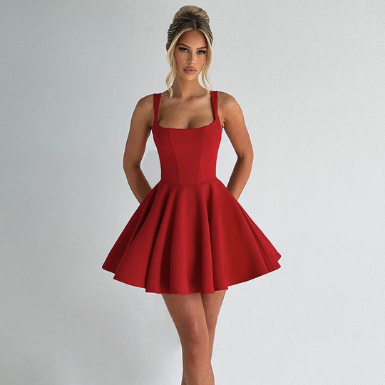 Damen Skaterkleid mit trägerlosem Design und ausgestelltem Rock EB