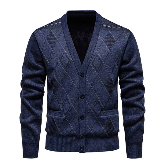 Herren stilvolle Strickjacke mit Rautenmuster EB