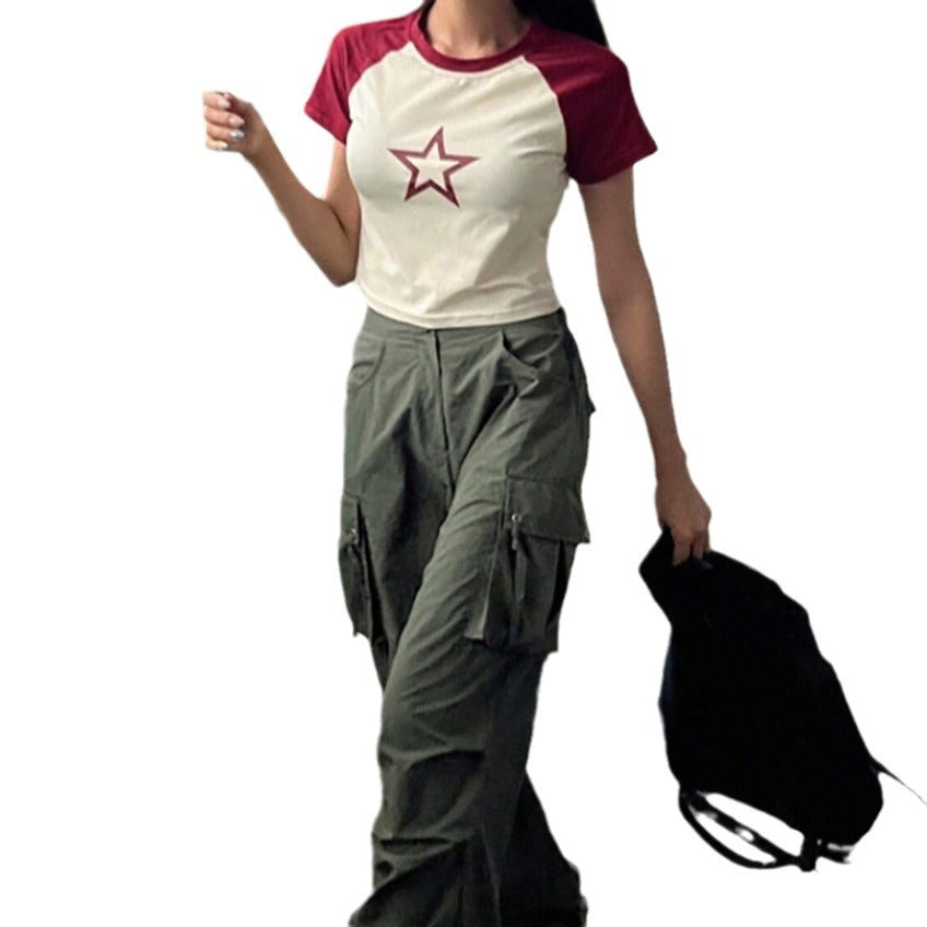 Damen Raglan-Crop-Shirt mit auffälligem Sternmotiv EB